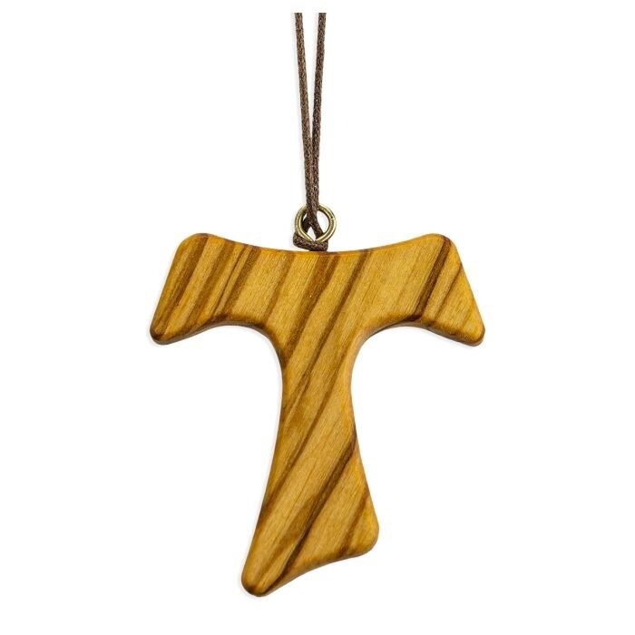 2&quot; Wood Tau Cross on Brown Cord