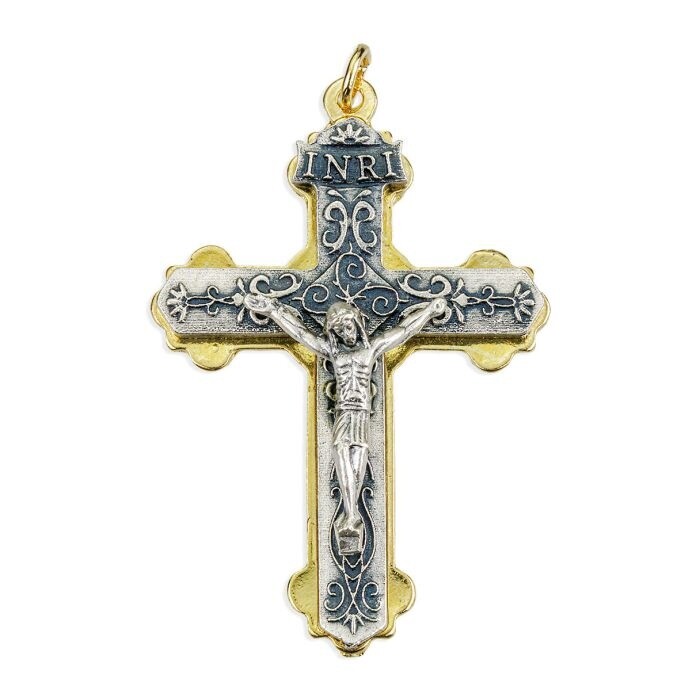2 1/8&quot; Double Layer Crucifix in Silver Oxidized Finish