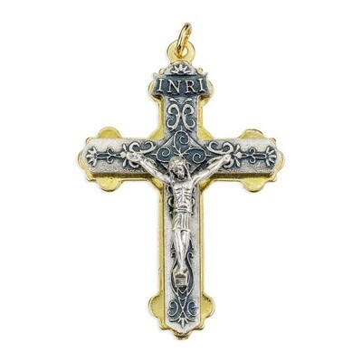 2 1/8" Double Layer Crucifix in Silver Oxidized Finish