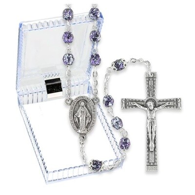 Violet and Silver Granite Glass Bead Rosary