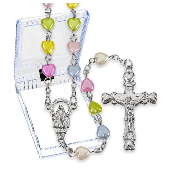 Multicolored Pearlized Heart Shaped Bead Rosary