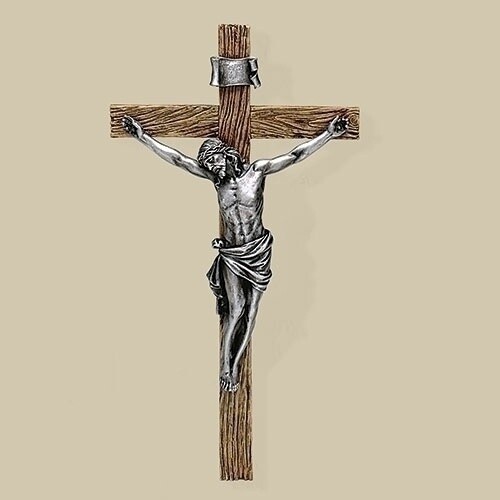 13.25&quot;H Antique Silver Crucifix