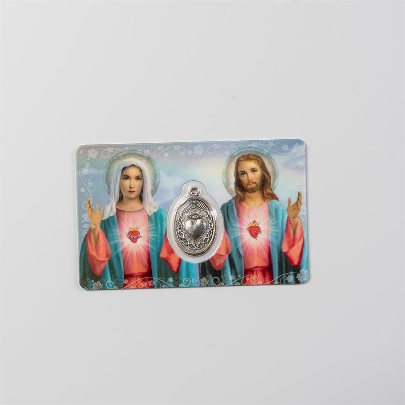 Immaculate Heart of Mary &amp; Jesus Prayer Card w/Medal