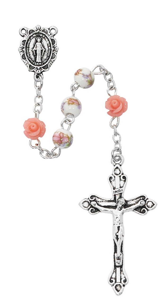 Pink flower Communion Rosary