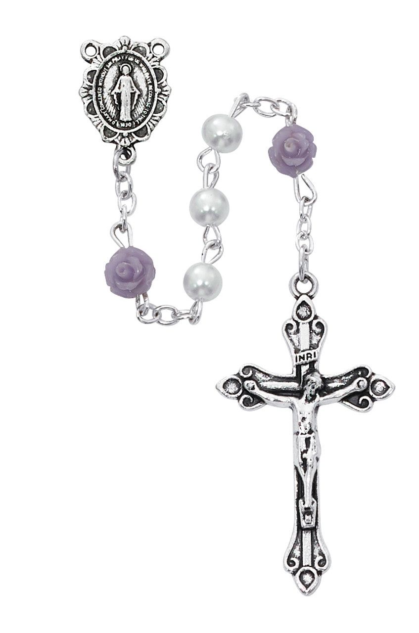 White Pearl Purple Flower Rosary