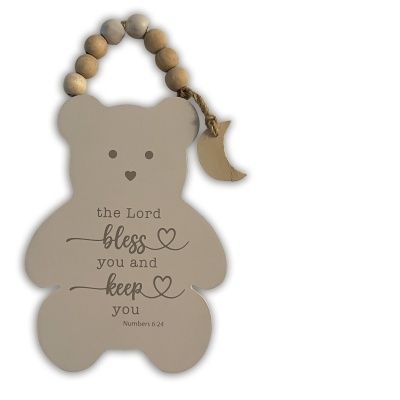 LORD BLESS YOU BEAR WALL PLAQ W/BEADS & MOON