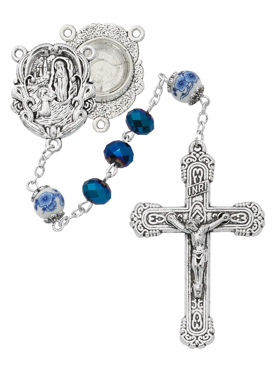 Blue Metallic Lourdes Water Rosary