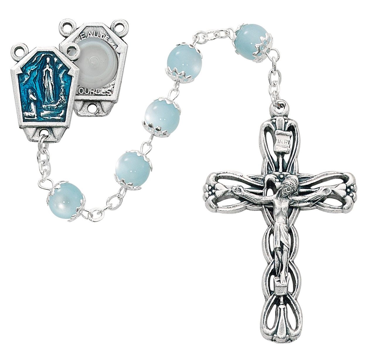8MM blue Glass Lourdes Rosary
