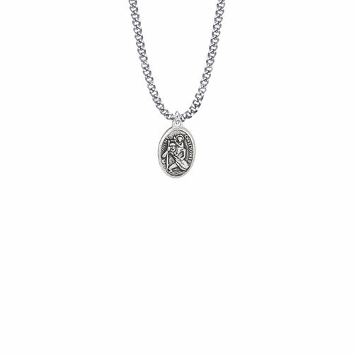 11/16 Inch Pewter Oval St. Christopher Medal, Patron Saint of Travelers
