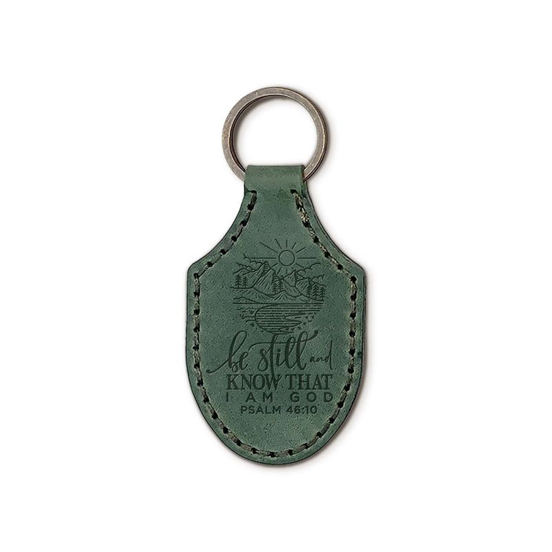 DEBOSSED LEATHER KEYCHAINS – BE STILL AND KNOW – GREEN