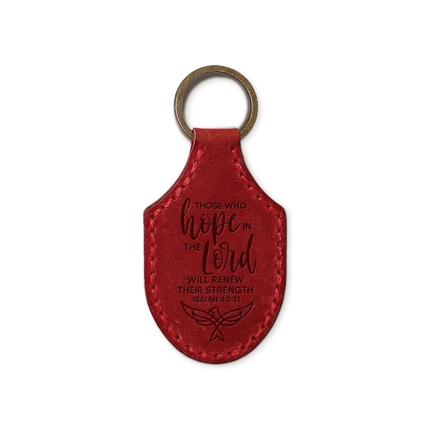 DEBOSSED LEATHER KEYCHAINS – HOPE IN THE LORD – RED
