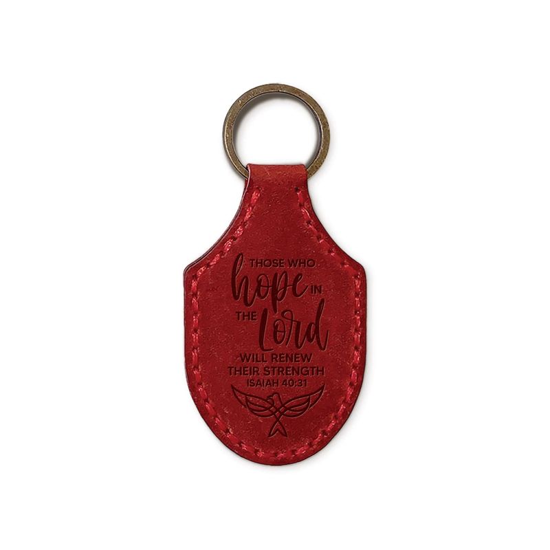 DEBOSSED LEATHER KEYCHAINS – HOPE IN THE LORD – RED