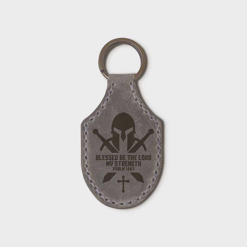 DEBOSSED LEATHER KEYCHAINS – THE LORD MY STRENGTH – GRAY