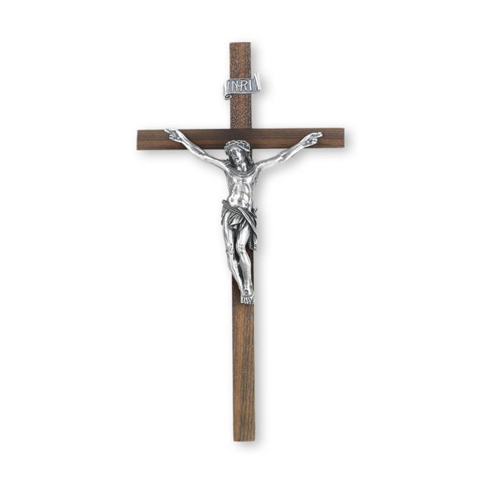 12&quot; Walnut Cross with Antique fine Pewter Corpus