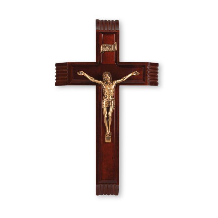 12&quot; Dark Cherry Sick Call Crucifix with Museum Gold Finish Corpus