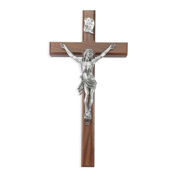 15&quot; Walnut Cross with a Fine Pewter Corpus