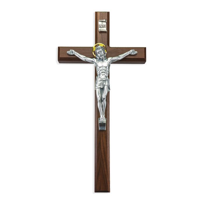 15&quot; Heirloom Quality Walnut Cross with Silver finish Italian Corpus