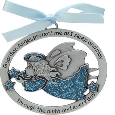 Blue Epoxy Angel Crib Medal w/Blue Ribbon
