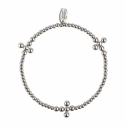 7&quot; Beaded Cross Bracelet Silver Stretch