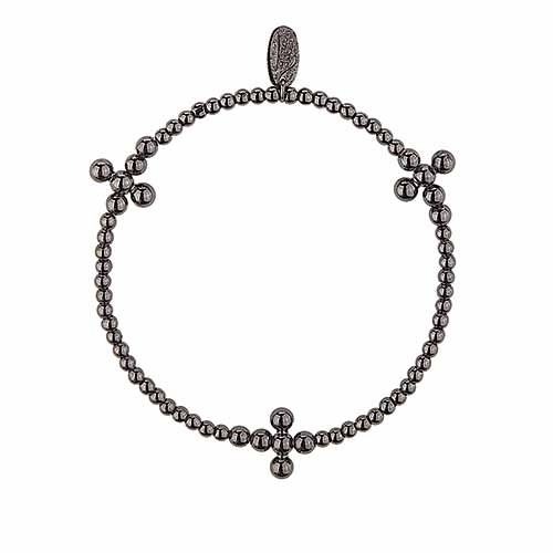 7&quot; Beaded Cross Bracelet Pewter Stretch