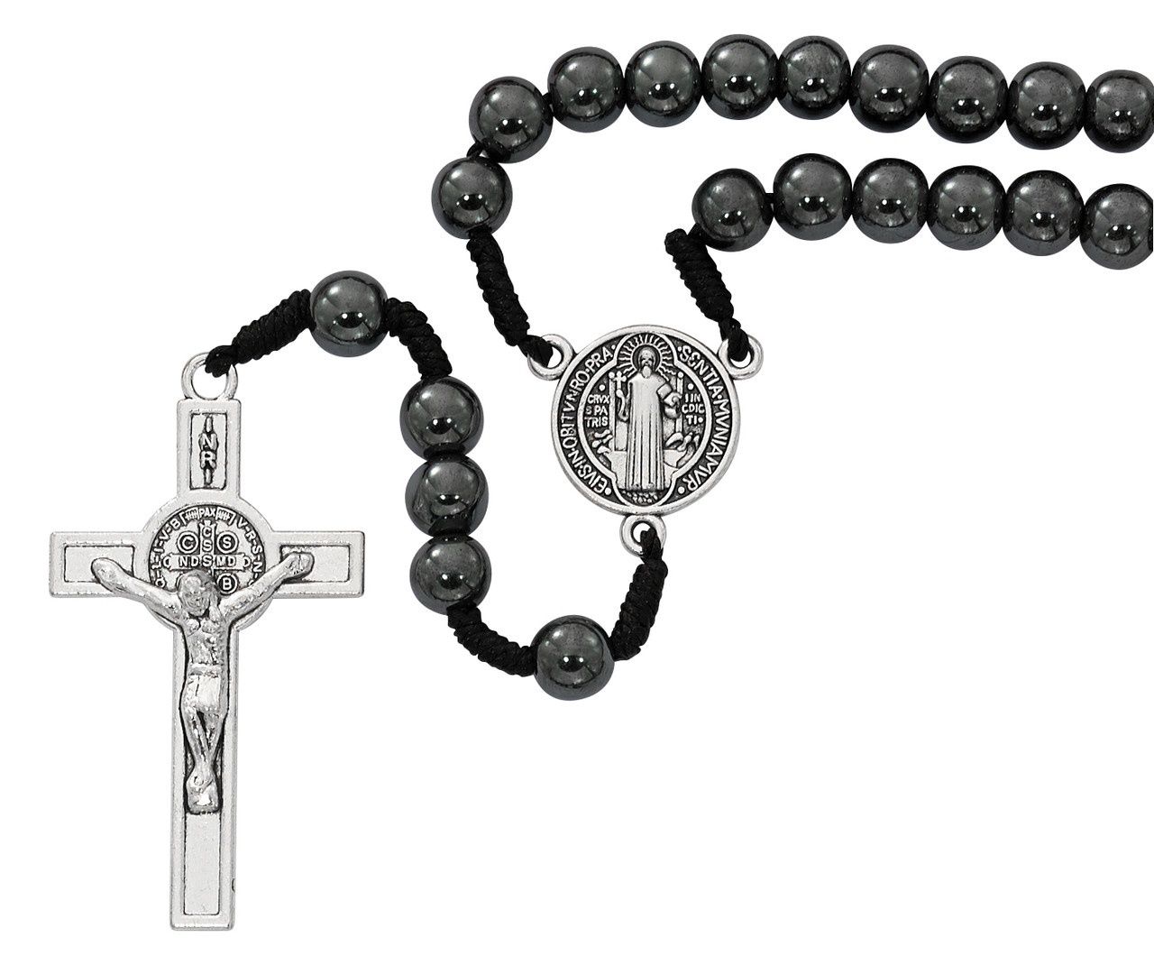 8MM Cord St Benedict Hematite Boxed