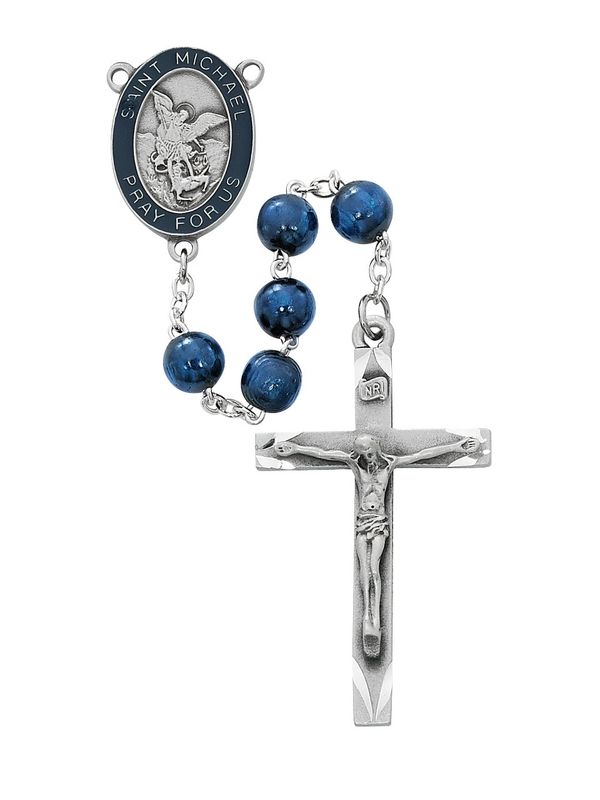8MM Blue wood St. Michael Rosary