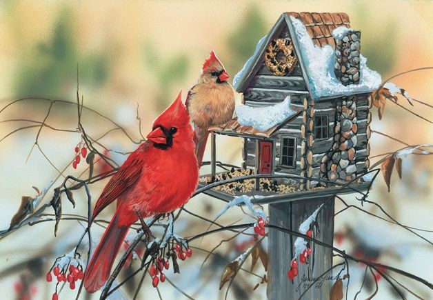 500 Puzzle - Cardinal&#39;s Rustic Retreat