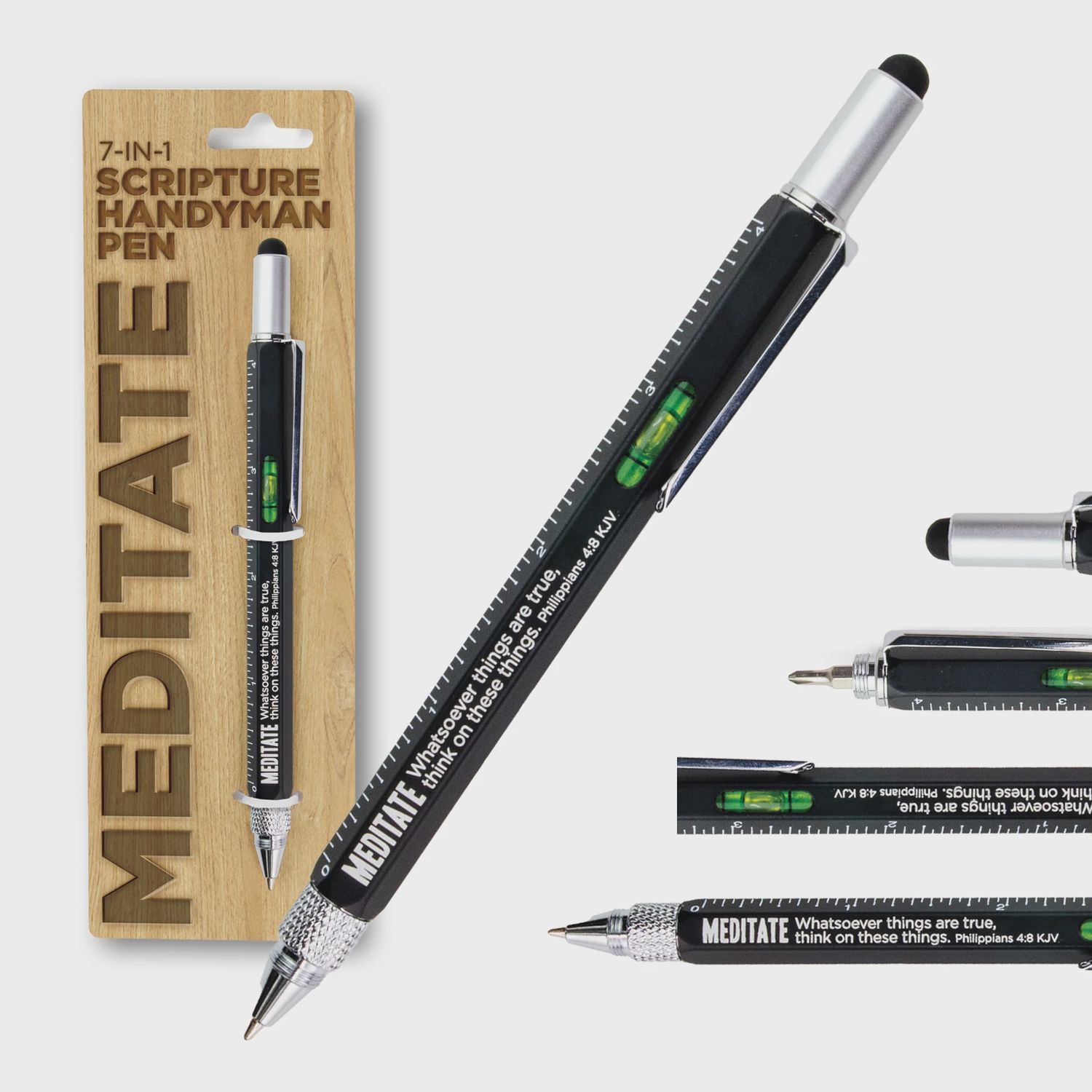 7 in 1 Multitool Pen with Scripture - Meditate - Philippians 4:8