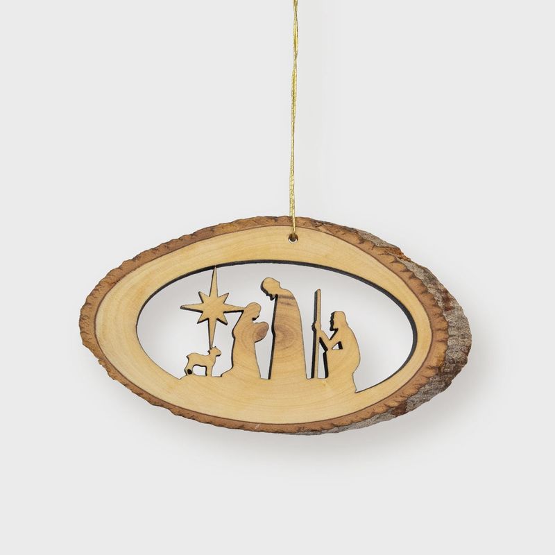 Nativity with Star and Shepherd - Live Edge Olive Wood Slab Ornament