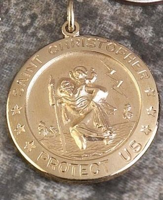 Round St Christopher Medal Gold Plate 24&quot;
