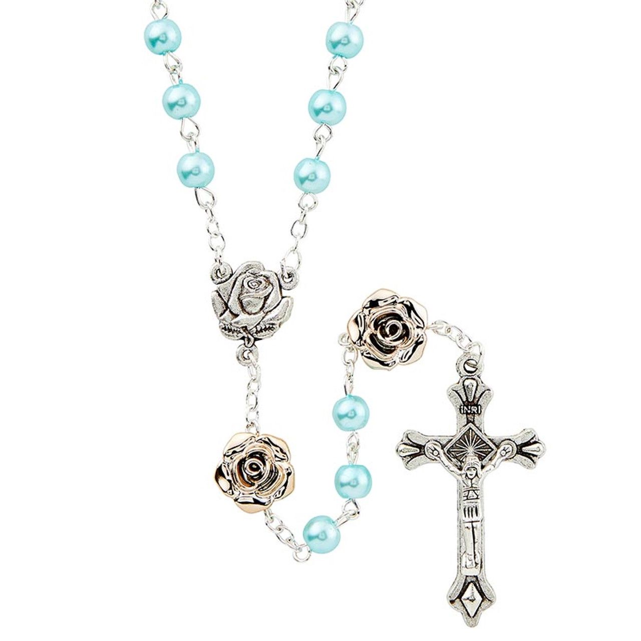 Golden Rose - Aqua Rosary