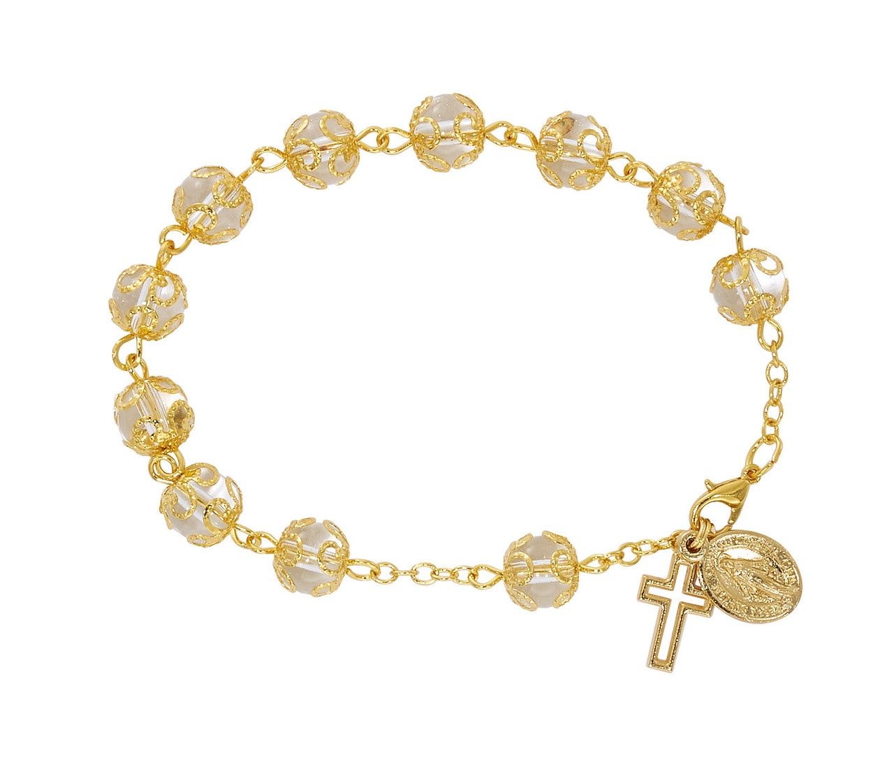 7.5&quot;DOUBLE CAPPED GOLD TONE CRYSTAL BRACELET