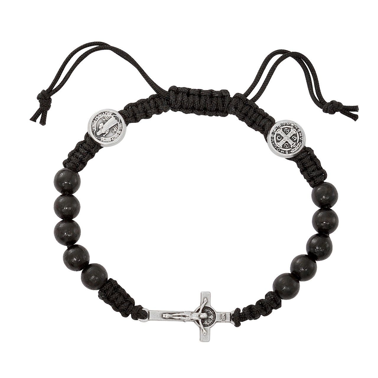 BLACK ST. BENDICT ROSARY CORDED ADJUSTABLE BRACELET