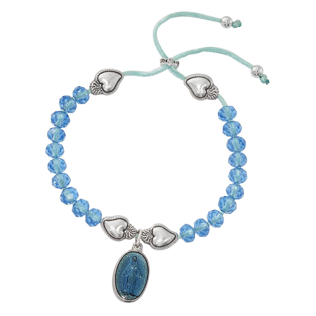 BLUE CRYSTAL ADJUSTABLE HEART MIRACULOUS BRACELET
