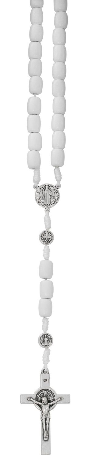LARGE WHITE WOOD ST. BENEDICT ROSARY