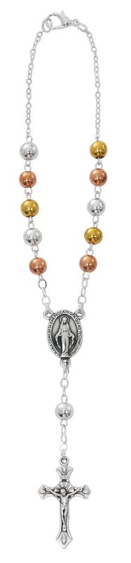 TRI-COLOR SILVER OX AUTO ROSARY