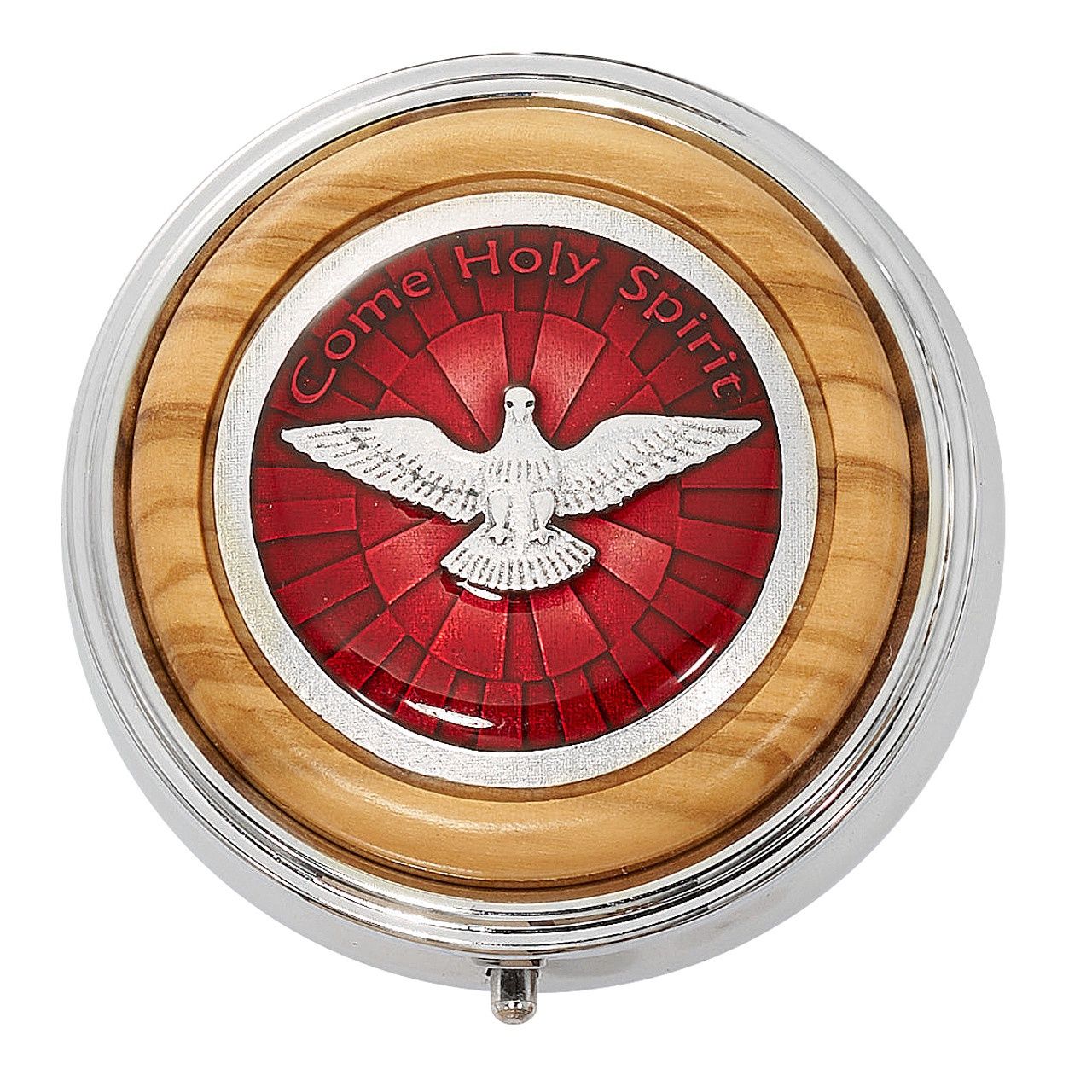 SILVER BOX WITH RED ENAMELED HOLY SPIRIT MEDAL