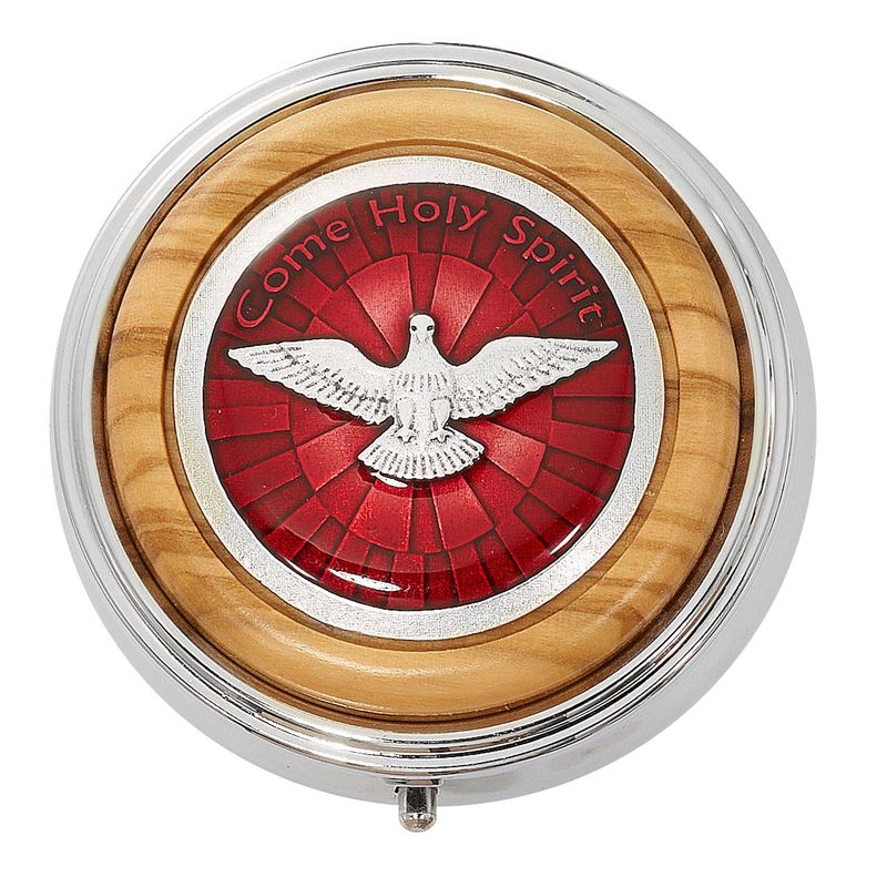 SILVER BOX WITH RED ENAMELED HOLY SPIRIT MEDAL
