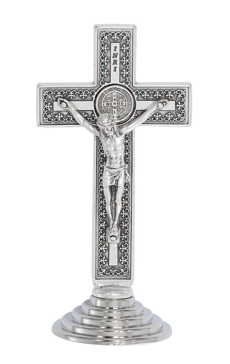 3.5&quot; SILVER OX STANDING ST. BENEDICT CRICIFIX