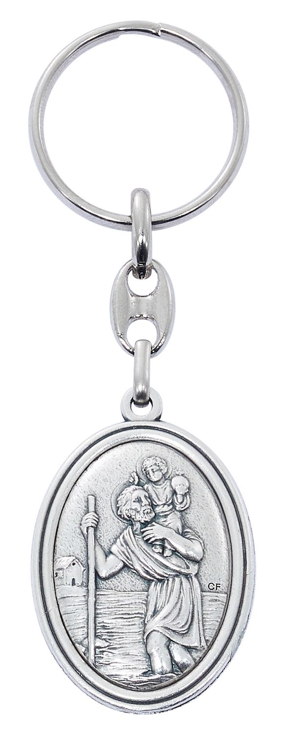 SILVER OX ST. CHRISTOPHER KEY RING