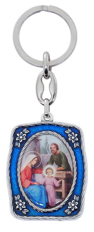 SILVER OX HOLY FAMILY KEY RING WITH BLUE ENAMEL