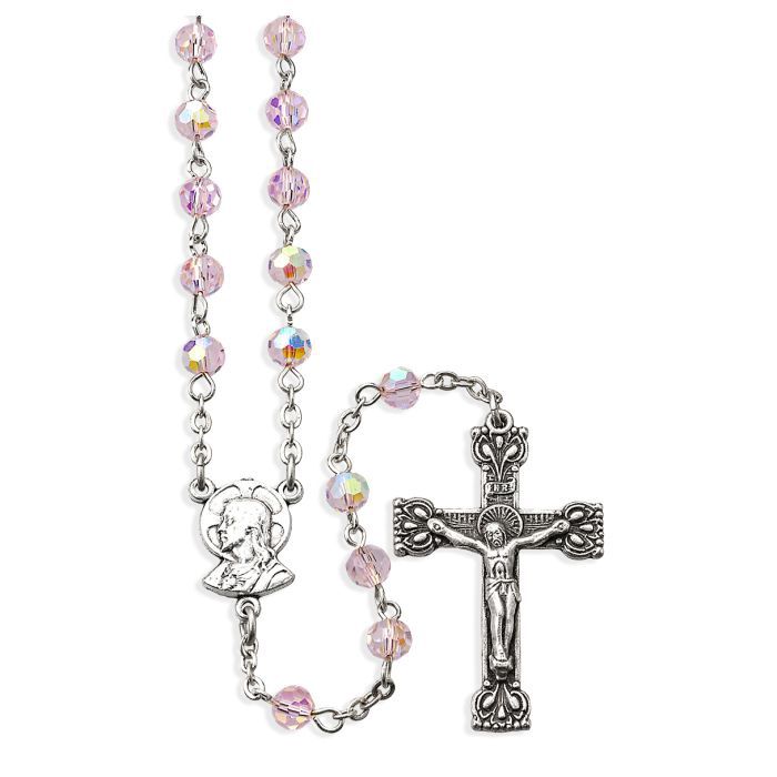 Rose Aurora Borealis Bead Rosary, Boxed