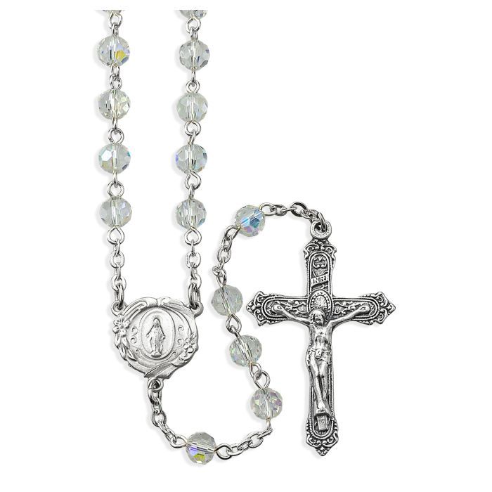 Crystal Aurora Borealis Bead Rosary, Boxed