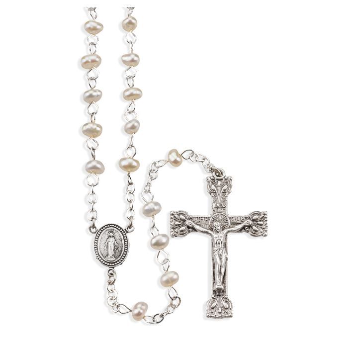 3-4mm Freshwater Pearl Rosary in a Grey Velvet Box