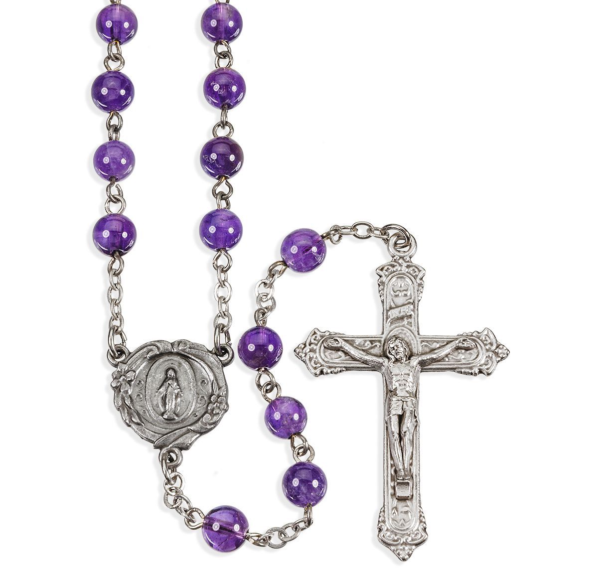 6mm Genuine Amethyst Bead Rosary, Boxed