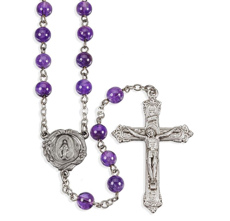 6mm Genuine Amethyst Bead Rosary, Boxed