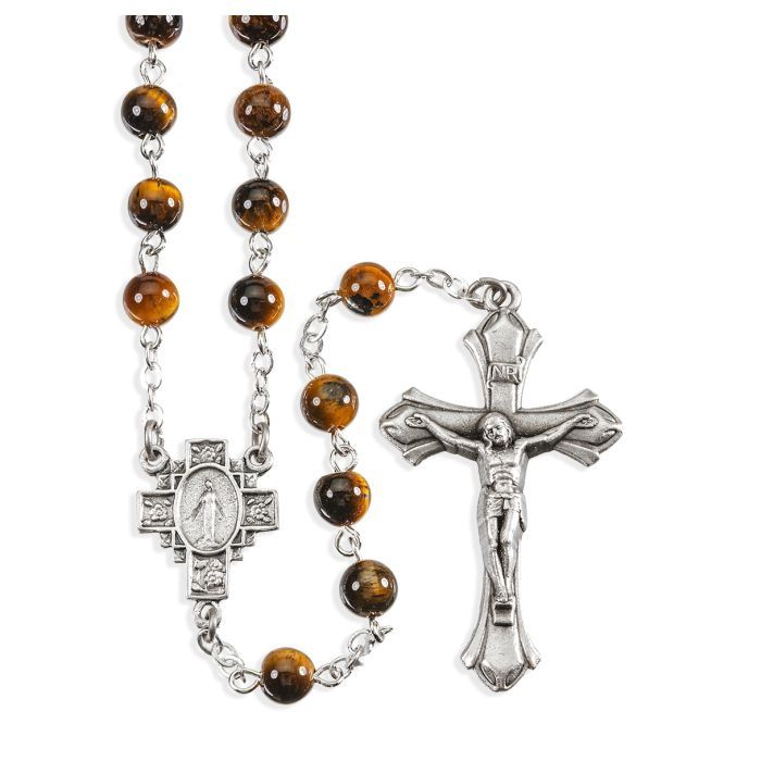 6mm Genuine Tiger Eye Stone Bead Rosary, Boxed