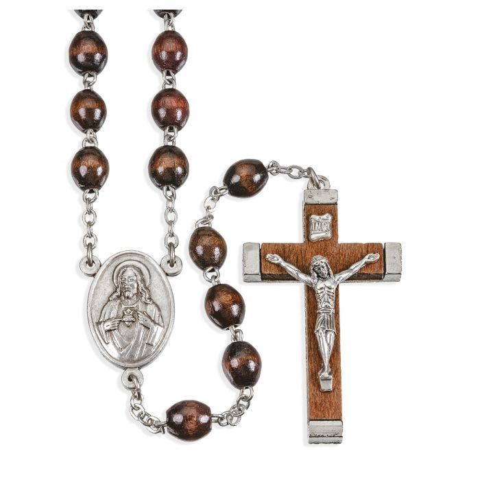 Brown Boxwood Bead Rosary, Boxed