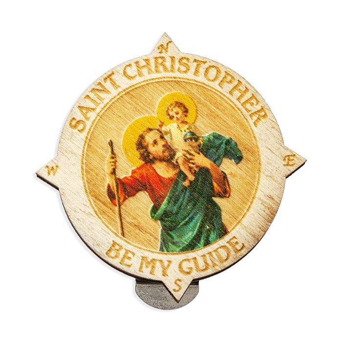 Saint Christopher Wooden Auto Visor Clip