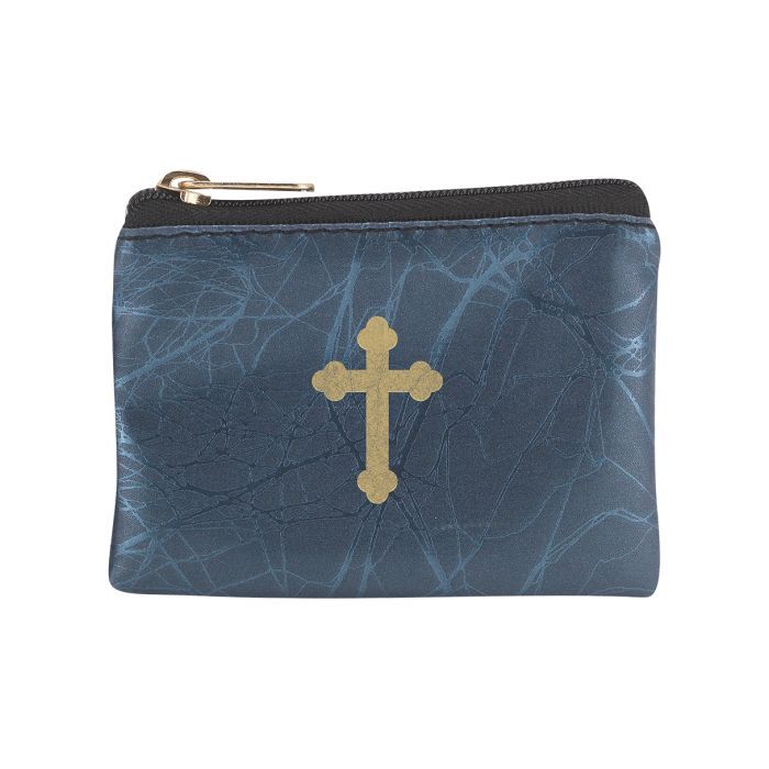 Blue Marbled Patterned Rosary Pouch
